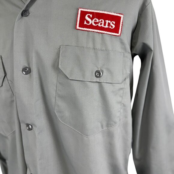 Vintage 60s Sears Permanent Press Gray Work Shirt M Long Sleeves Button-Down - Picture 6 of 9